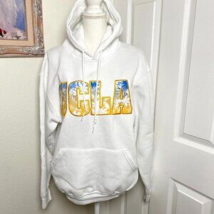 UCLA Gold Standard White Hoodie Sweatshirt Yellow Blue Tropical Print Size Med